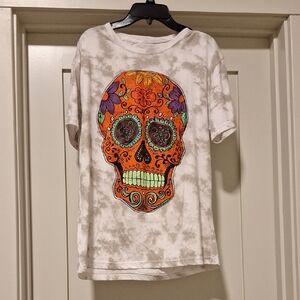Sugar Skull On Gray Tie Dye Tshirt